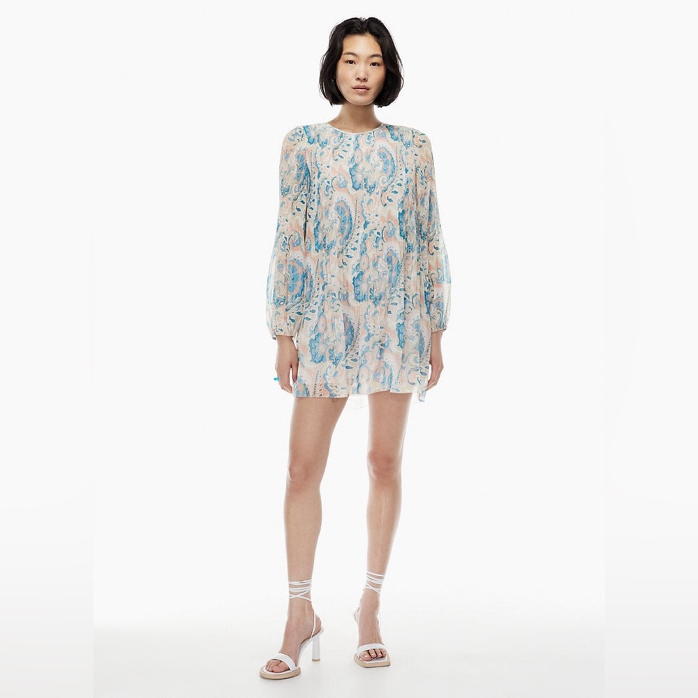 Aritzia Wilfred Accordion Pleat Daydreamer Mini Dress in a multi-pastel